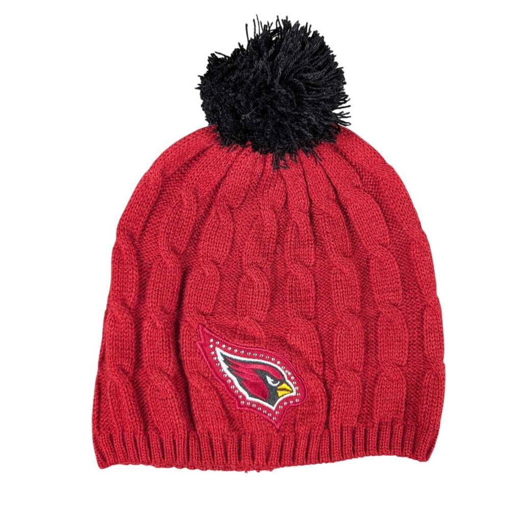 NFL Arizona Cardinals Beanie Women OS Red Rhinestone Cable Knit Pom Excellent